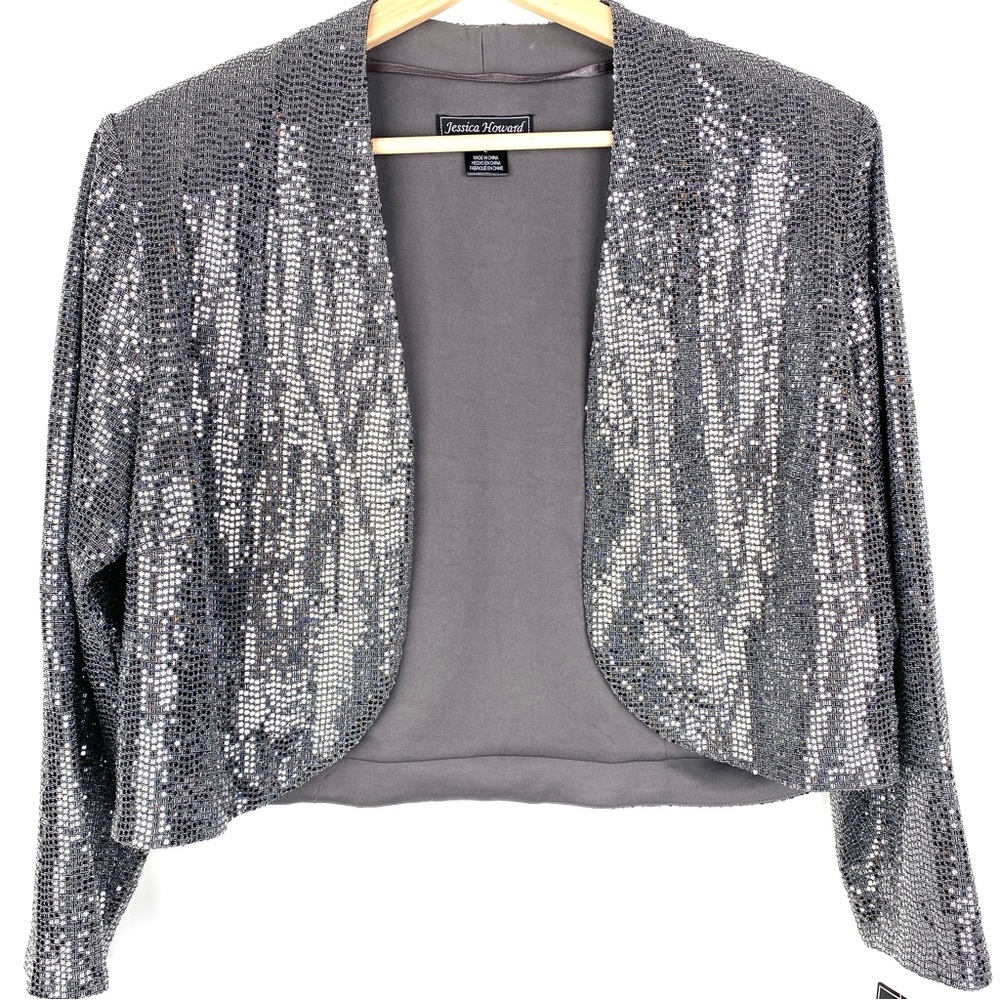 Jessica Howard Silver Sequined Cardigan